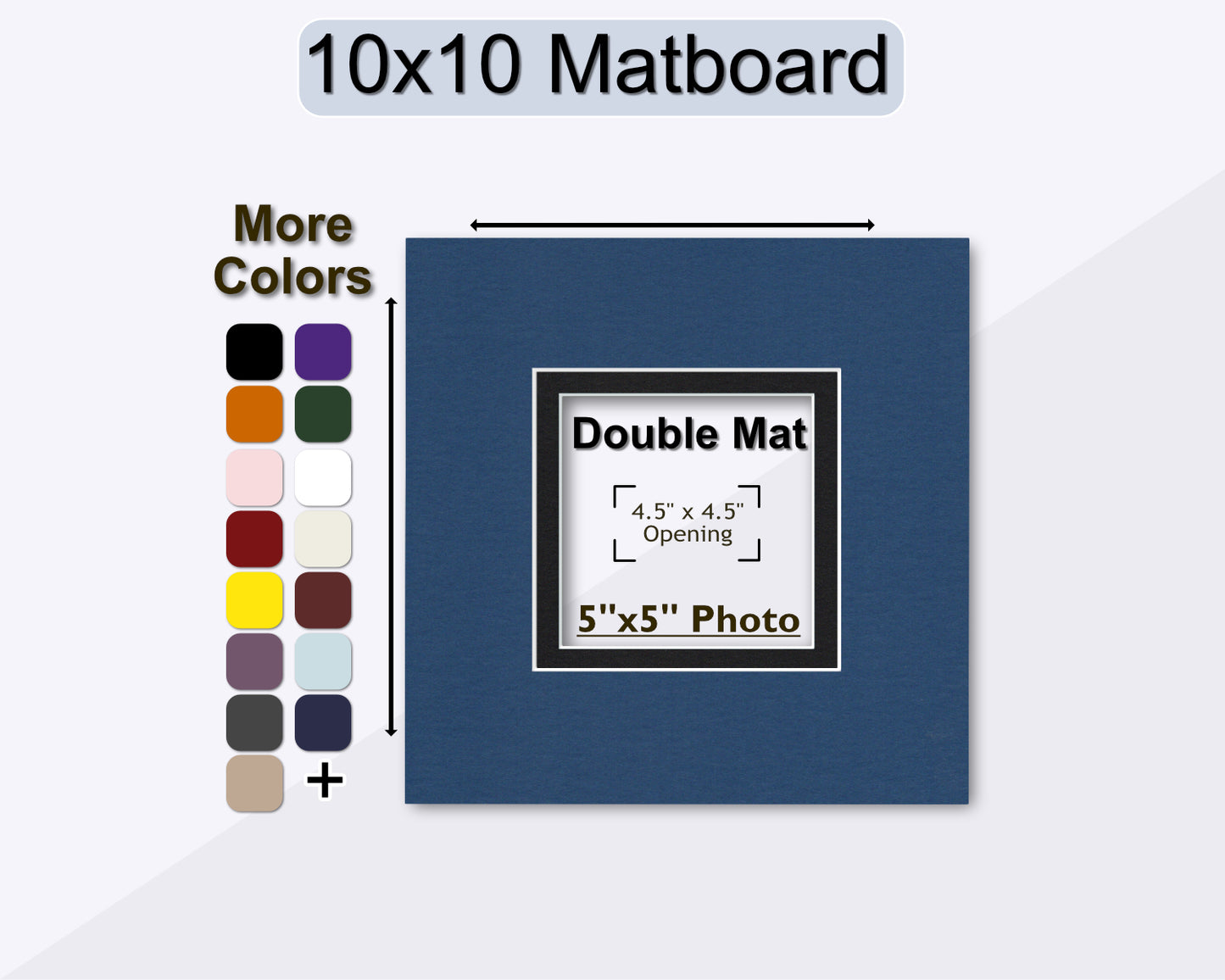 10x10 square double mat for a 5x5 photo. multiple colors available.