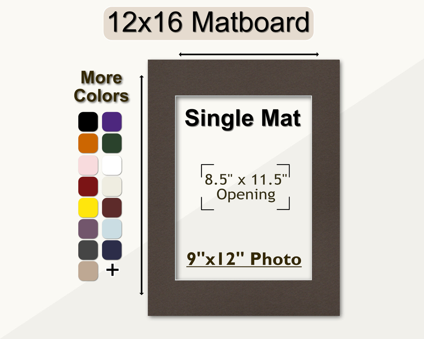 A 12x16 matboard with a 9x12 photo opening. A color palette with various color options is also visible.