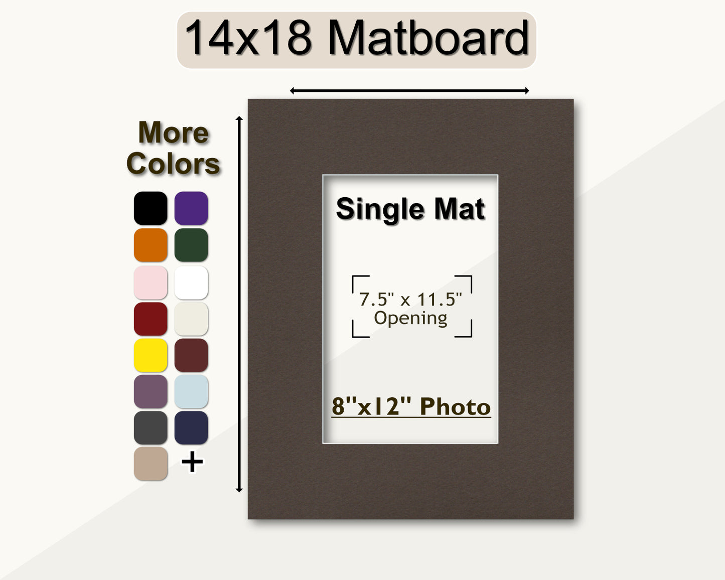 14x18 picture matting for framing an 8x12 photo. Multiple colors available.