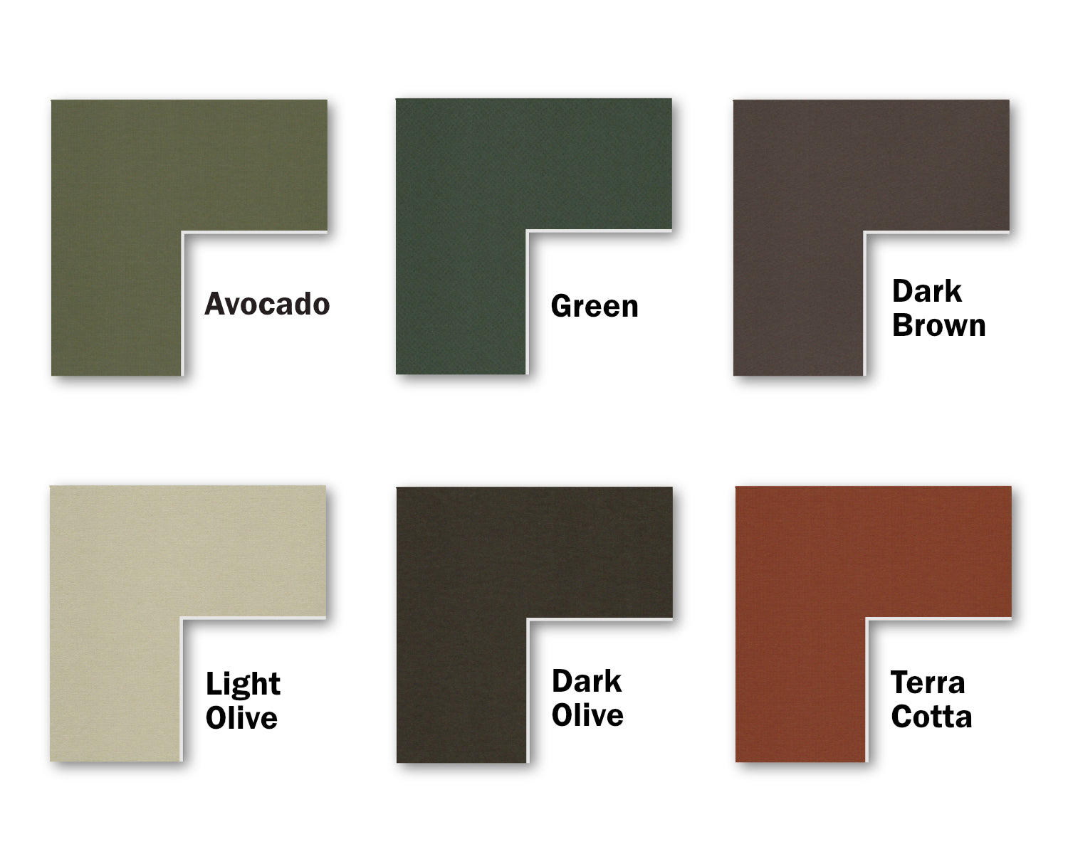 Color swatch comparisons showing all the earth tone options grouped together such as greens, browns and olives