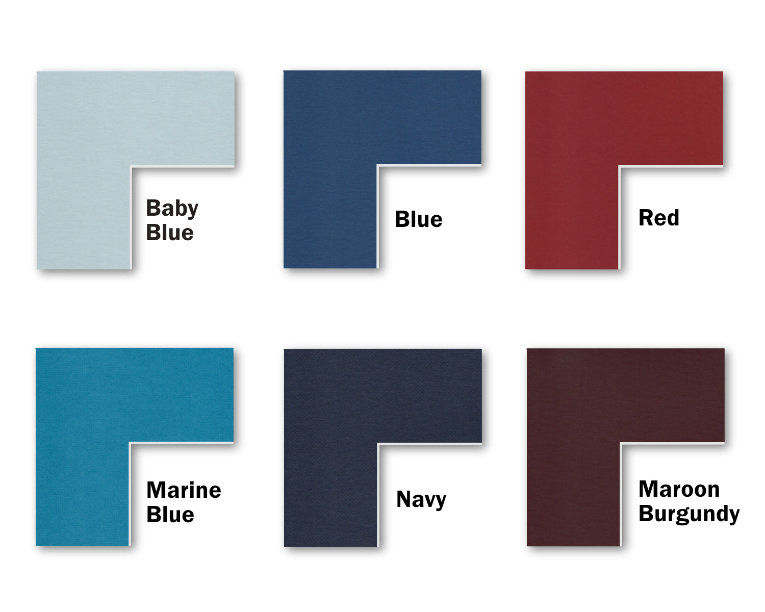 Color swatch comparisons showing all the blue and red options grouped together.