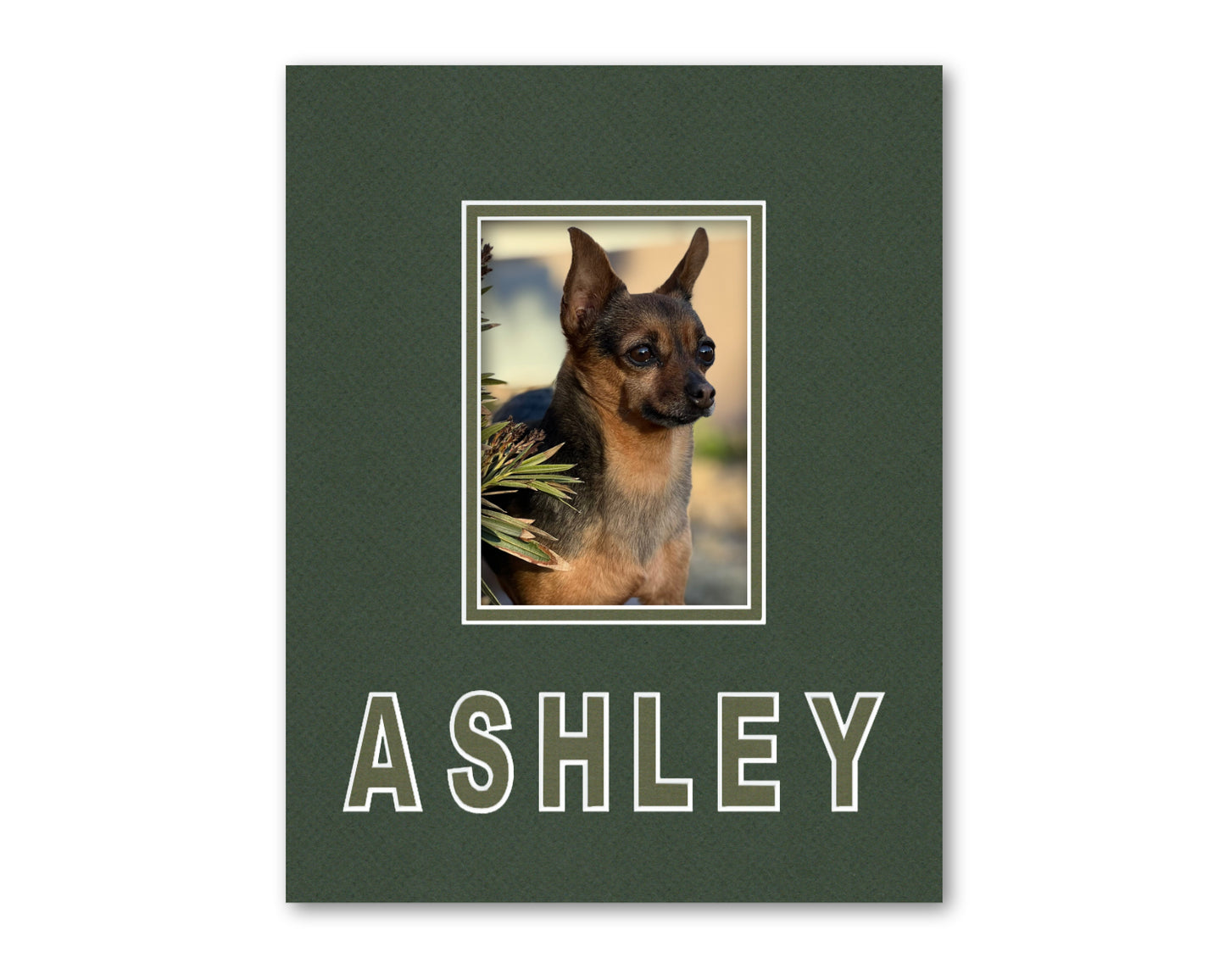 An example of what this custom 11x14 mat looks like with a personalized name and 5x7 photo.