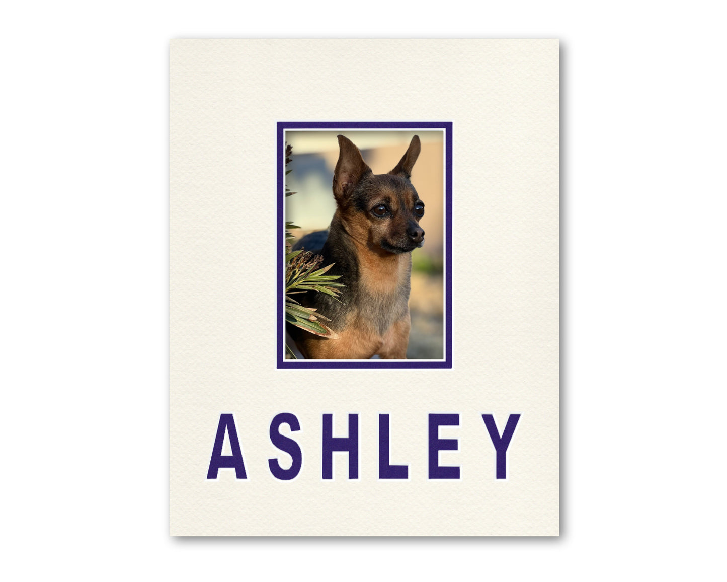 An example of what this custom 11x14 mat looks like with a personalized name and 5x7 photo.