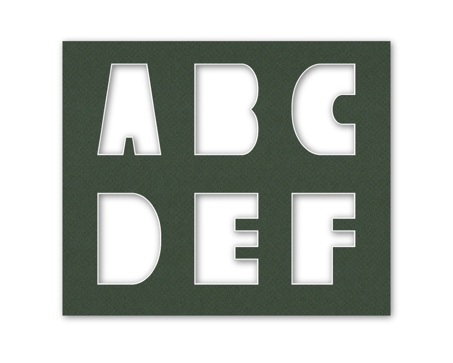 An example of what letters A-F look like when cut out of the matboard.