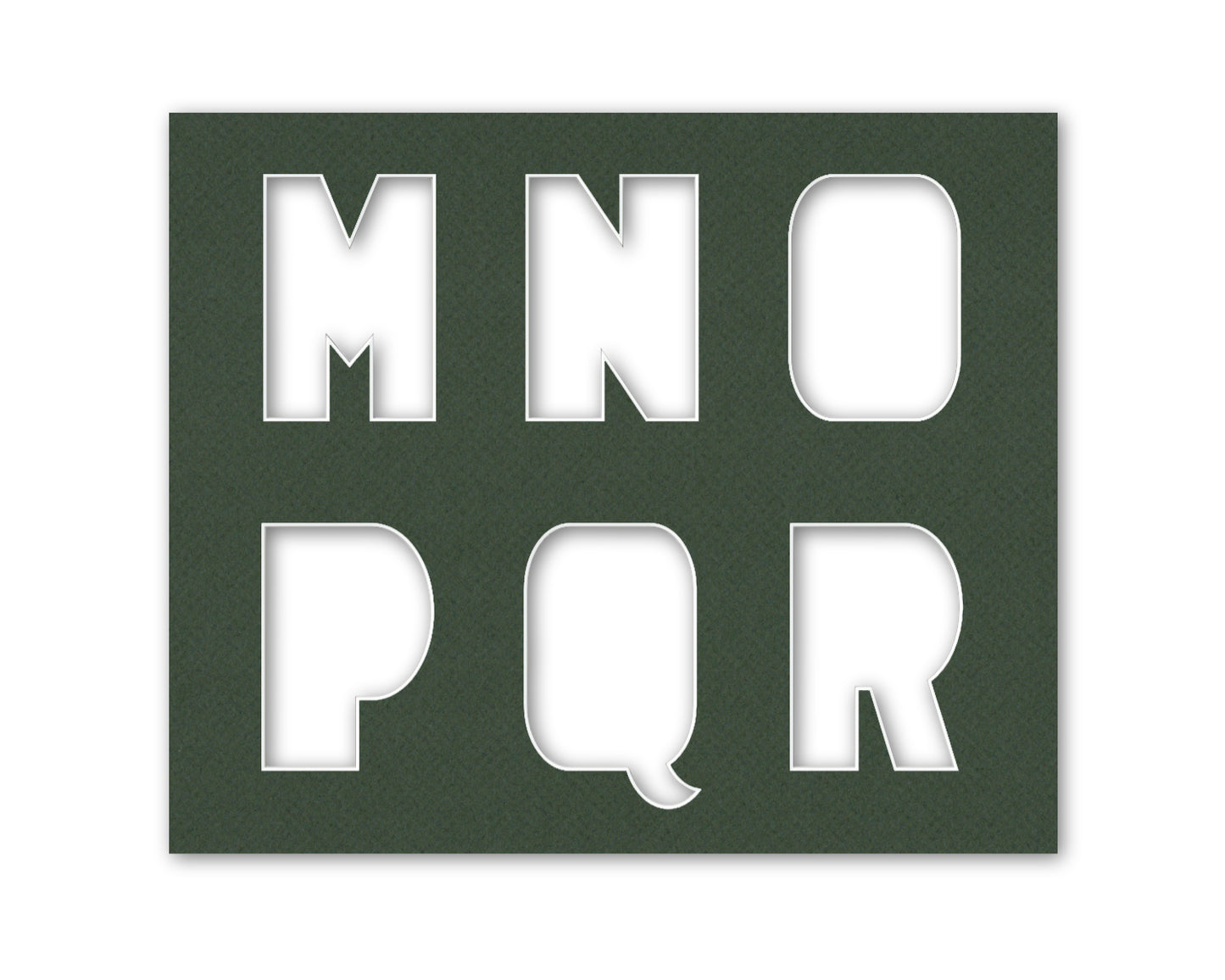 An example of what letters M-R look like when cut out of the matboard.