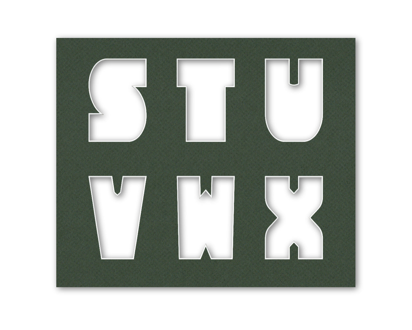 An example of what letters S-X look like when cut out of the matboard.