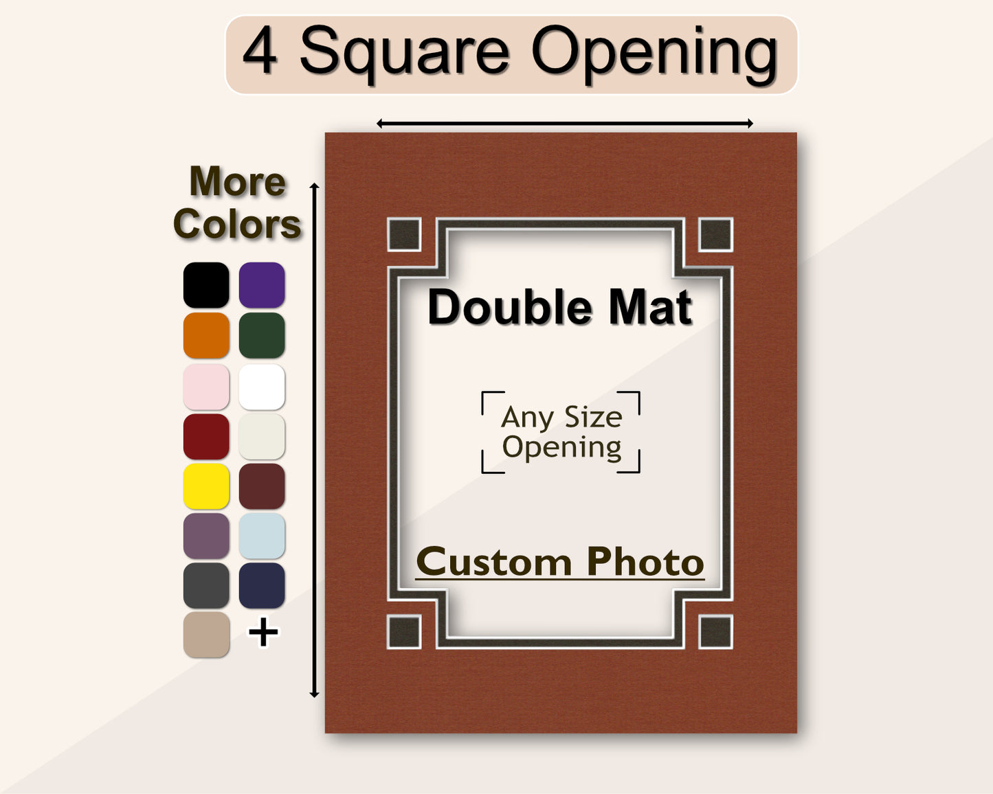 Custom corner squares matboard for any size frame and photo. Multiple colors available.