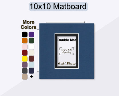 10x10 square double matboard for a 4x6 photo. Choose from multiple colors.