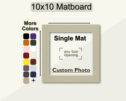 Customizable 10x10 matboard for any size photo opening and multiple color options.