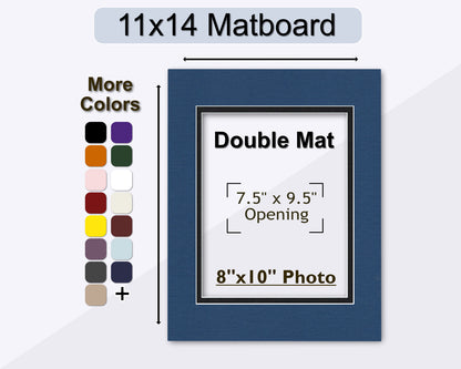 An 11x14 double matboard with an 8x10 photo opening, displayed with a selection of available mat colors.