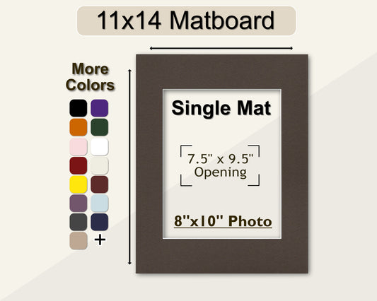 An 11x14 matboard with a pre-cut opening for an 8x10 photo, displayed with an assortment of color options available for the matting.