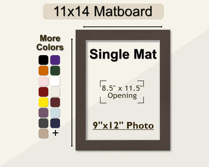 An 11x14 matboard with a pre-cut opening for a 9x12 photo. Color swatches show more options to choose from.