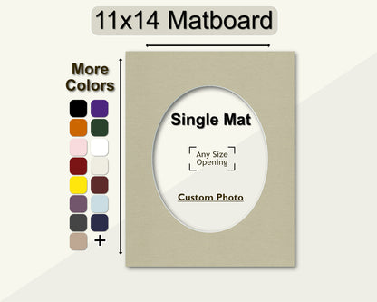 11x14 mat with a custom oval opening for any size photo. Multiple colors available.