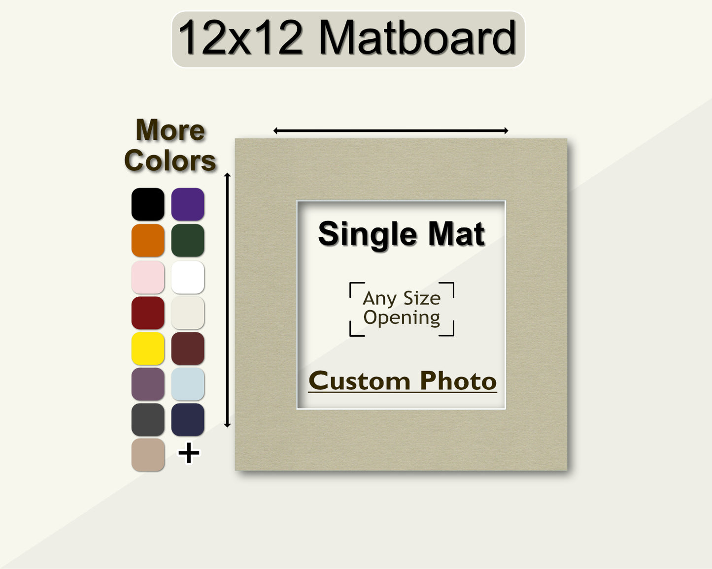 12x12 Mat for Custom Photo | Premium White Core Matboard