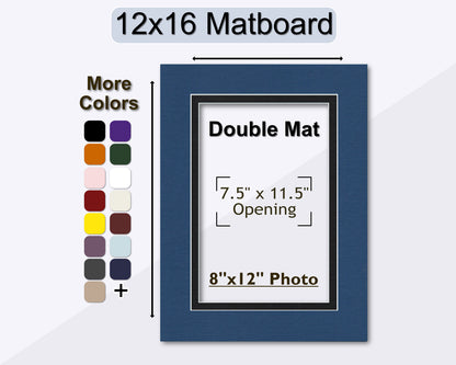 12x16 double matting, pre-cut for an 8x12 photo. Multiple colors available.