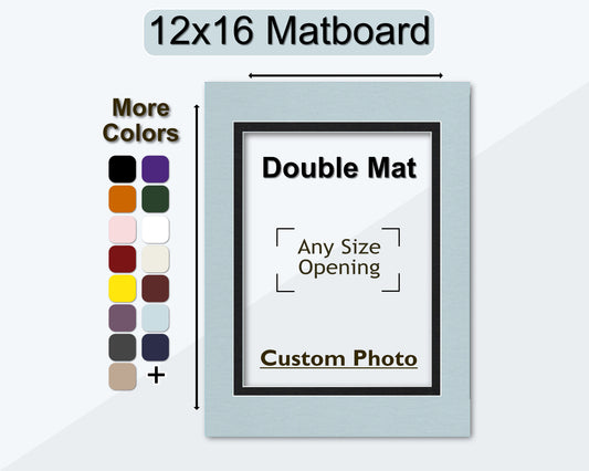A 12x16 double matboard with a custom photo opening, showcasing various color options.
