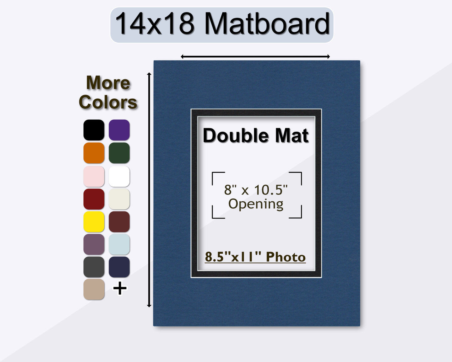14x18 Double Mat for 8.5x11 Photo or Document | Premium White Core Matboard