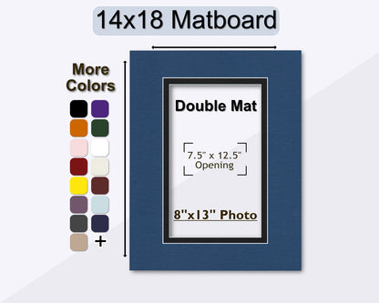 14x18 double matting for picture framing. Pre-cut to hold an 8x13 photo. More colors available.