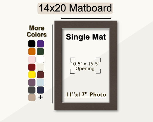 A 14x20 matboard with a pre-cut opening for framing an 11x17 photo. Multiple colors available.