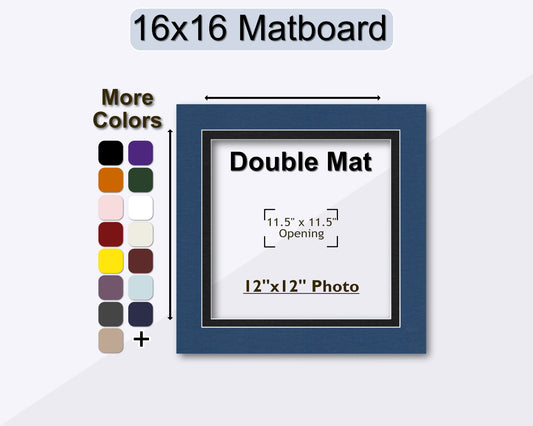 16x16 double matting with a pre-cut opening for a 12x12 photo or album. Multiple colors available.