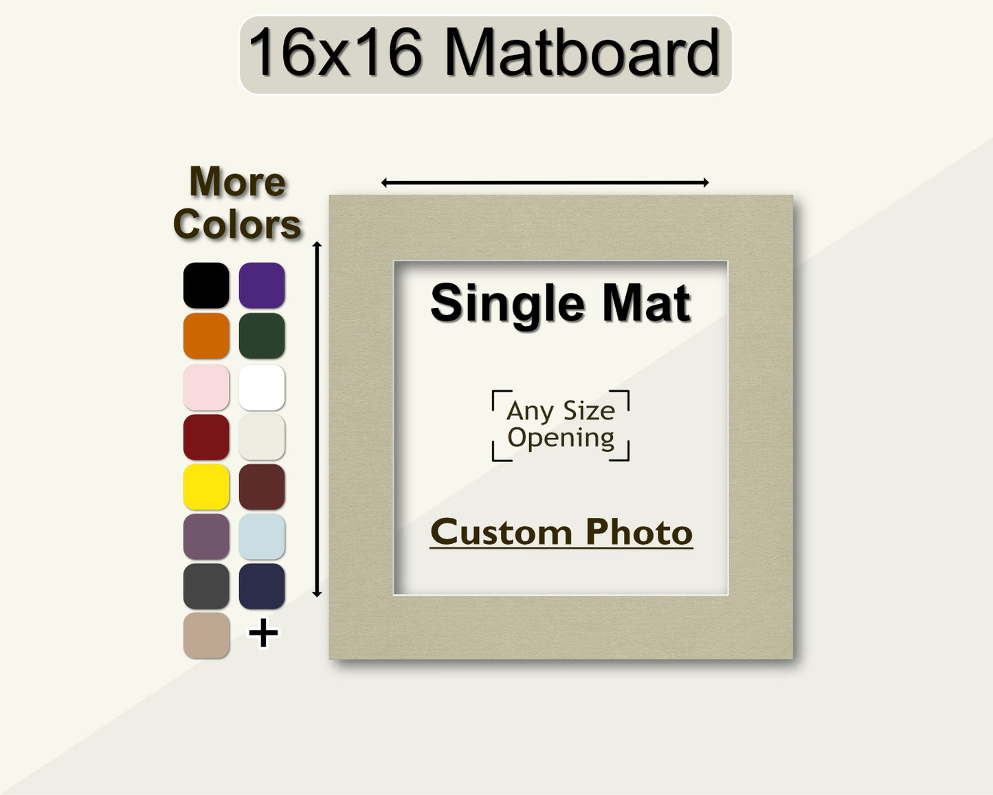 16x16 Mat for Custom Photo | Premium White Core Matboard