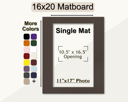 A 16x20 picture mat with a pre-cut opening to fit an 11x17 photo. Choose from multiple colors.