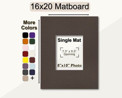 A 16x20 matboard with a pre-cut opening for an 8x10 photo, displayed with an assortment of color options.