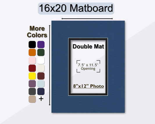A 16x20 double mat with a pre-cut opening for an 8x12 photo. Multiple colors available.