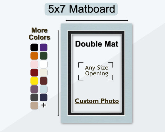 A 5x7 matboard for your own custom photo opening, accompanied by a color palette indicating more color choices.
