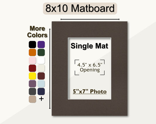An 8x10 matboard with a pre-cut opening for a 5x7 photo. The matboard is shown with a variety of color options on the side.