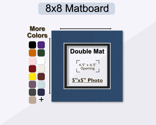 8x8 Double Mat for 5x5 Photo | Premium White Core Matboard