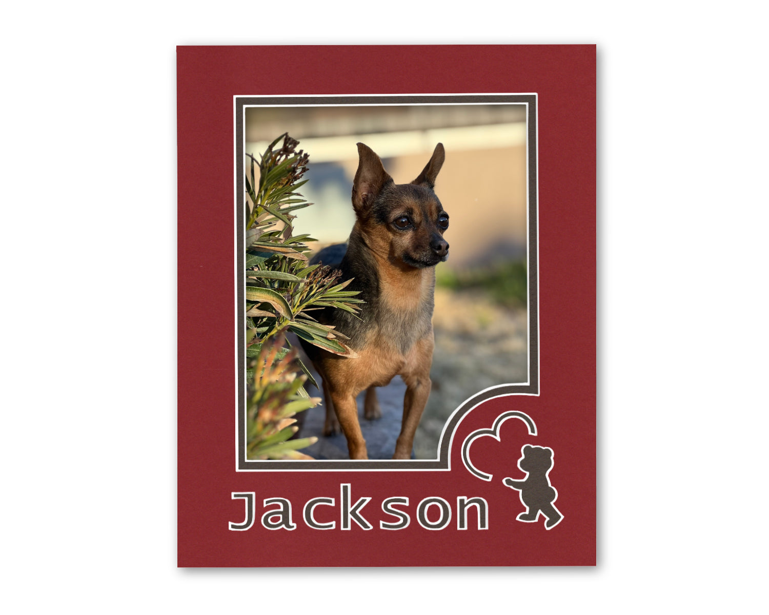 An example of what this custom 11x14 bear mat looks like with a personalized name and 8x10 photo.