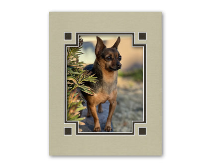 An example of what this corner squares double mat looks like with a photo in it.