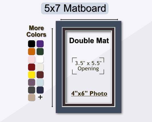 A 5x7 double layer matboard pre-cut for a 4x6 photo. Left side color swatches show you can pick your own color.