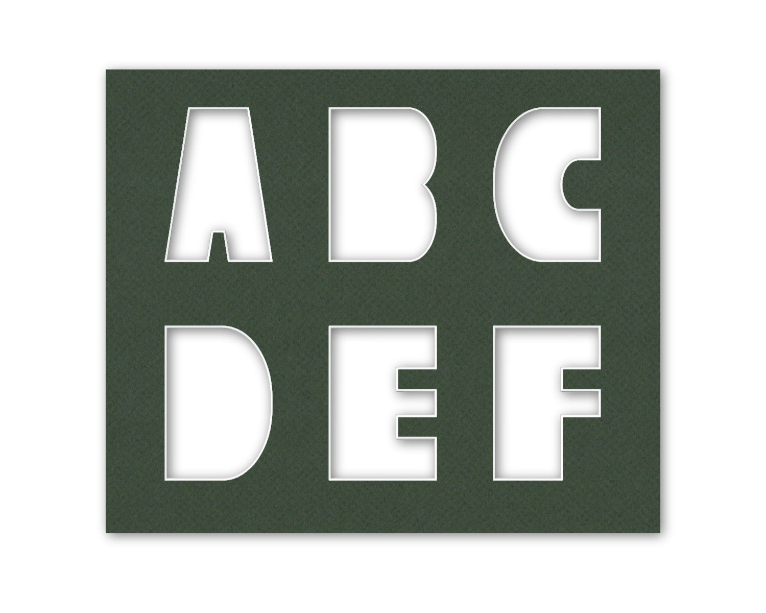 An example of what letters A-F look like when cut out of the matboard.