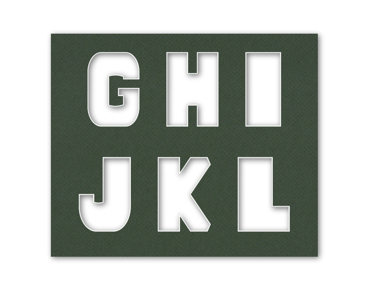 An example of what letters G-L look like when cut out of the matboard.