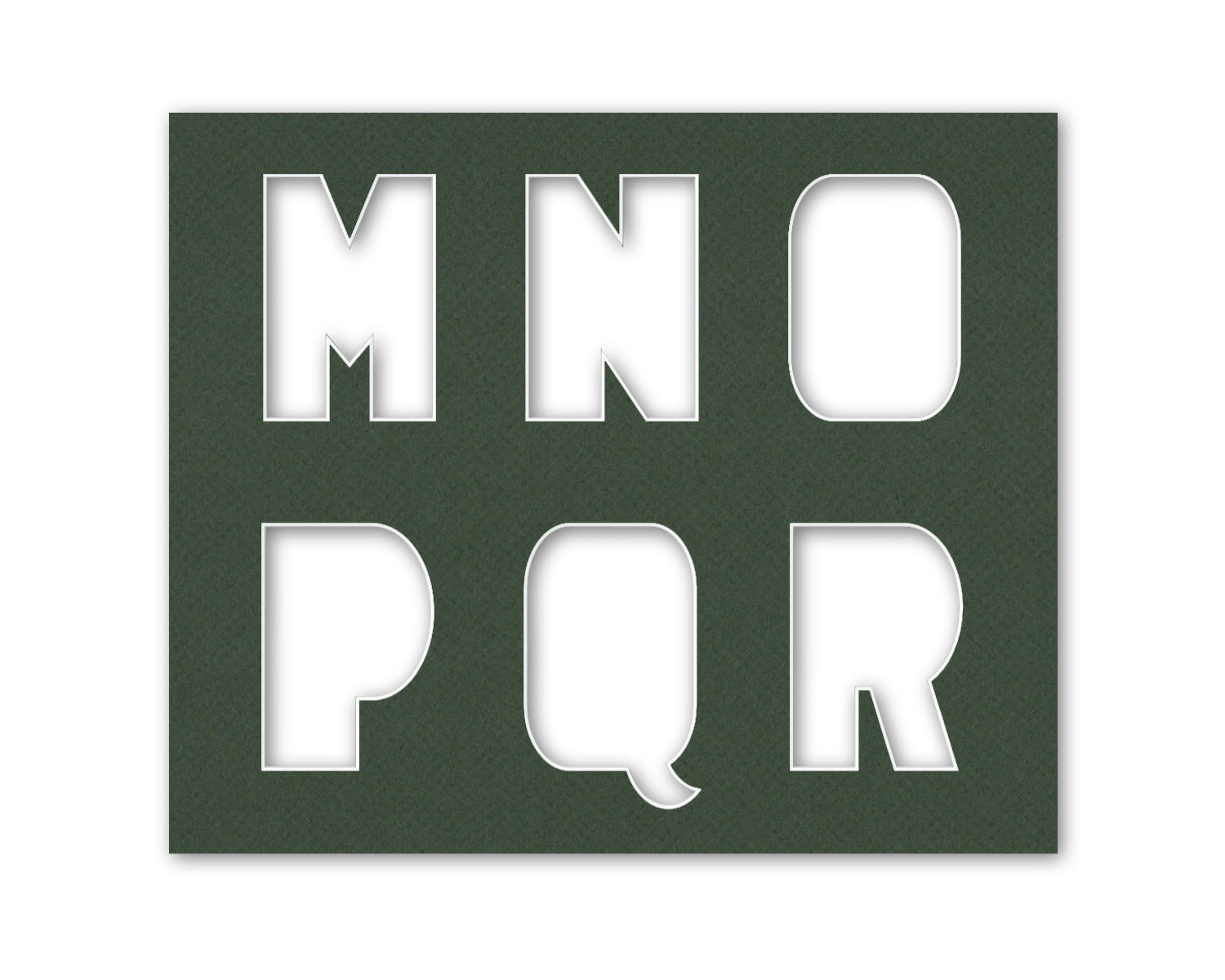 An example of what letters M-R look like when cut out of the matboard.