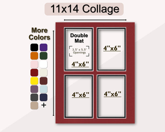 11x14 Collage Double Mat for (4) 4x6 Photos | Premium White Core Matboard