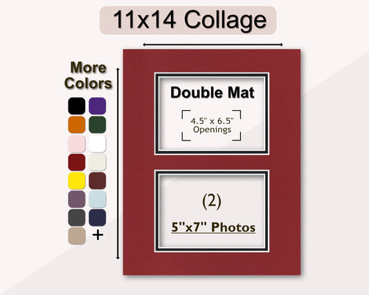11x14 Collage Double Mat for (2) 5x7 Photos | Premium White Core Matboard