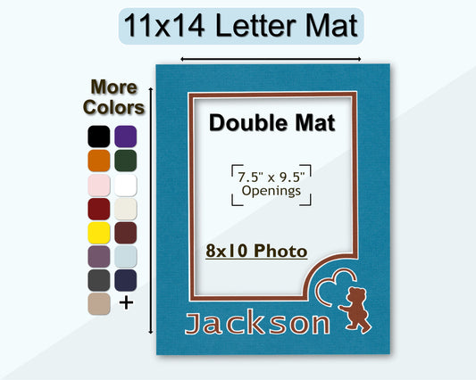11x14 Bear with Heart Personalized Mat for 8x10 Photo | Premium White Core Matboard