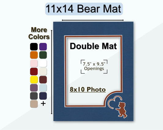 11x14 Bear with Heart Double Mat for 8x10 Photo | Premium White Core Matboard