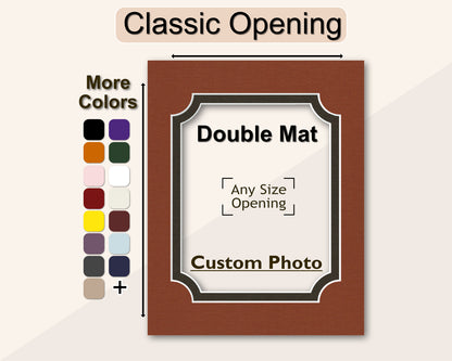 Custom classic opening double matboard for any size frame and photo. Multiple colors available.