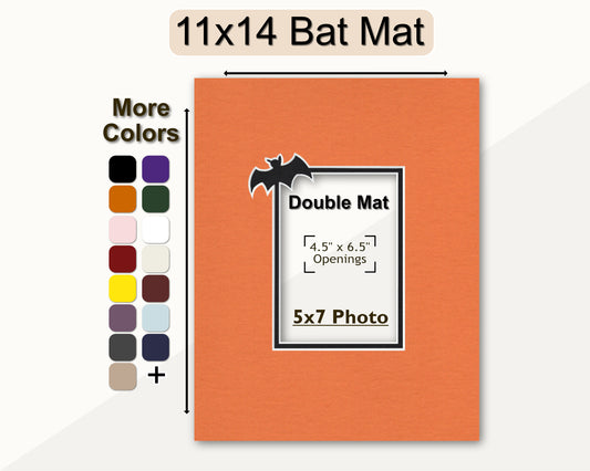 11x14 Halloween Bat Double Mat for 5x7 Photo | Premium White Core Matboard