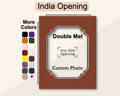 Custom india opening double matboard for any size frame and photo. Multiple colors available.