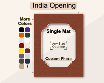 Custom india opening matboard for any size frame and photo. Multiple colors available.