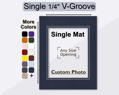 Custom quarter inch v-groove matboard for any size frame and photo. Multiple colors available.